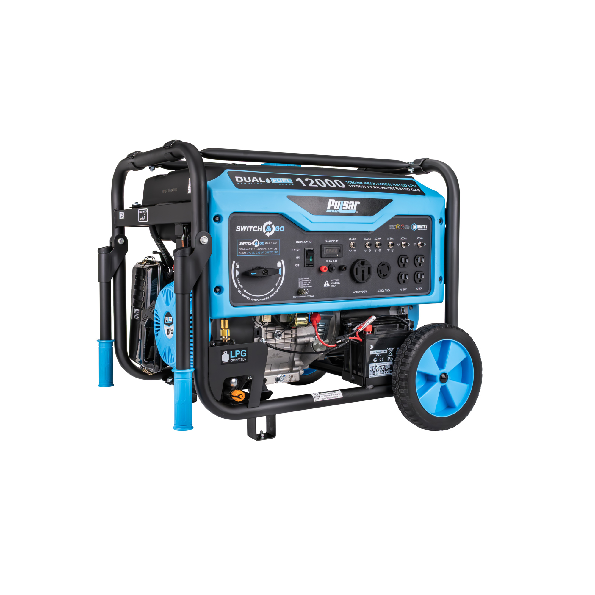 Pulsar Dual Fuel Generator with Electric Start and CO Sentry — 12000W Peak, 9500W Running, 457cc Engine, 8-Gal. Tank, Model# PG12000BCO